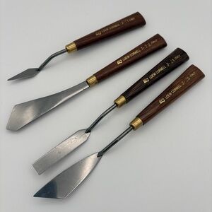 Set of 4 Loew-Cornell Wood Handle Metal Palette Paint Knives Italy